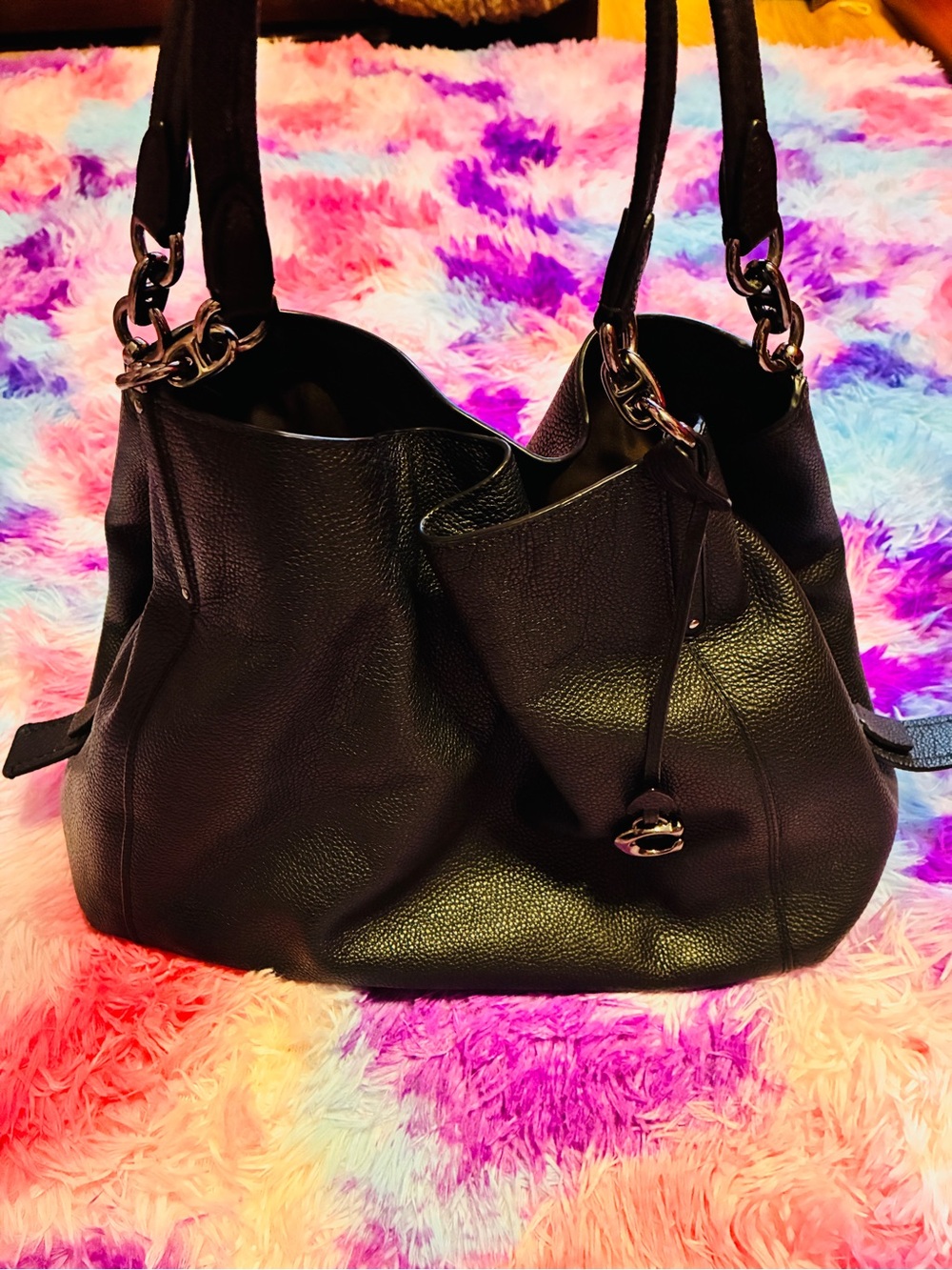 Coach Black Pebbled Leather Shoulder Bag - Picture 10 of 16
